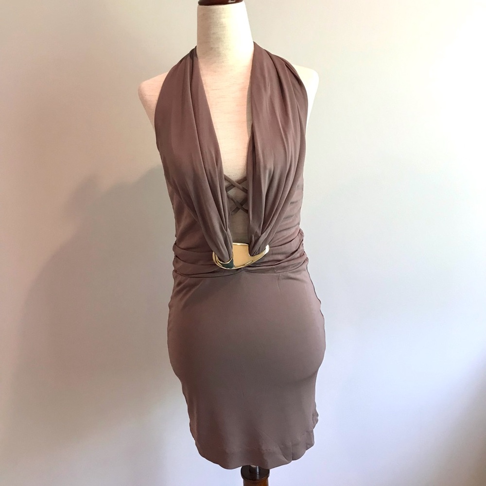 Sexy Strappy Bebe Halter Bodycon Dress - XXS